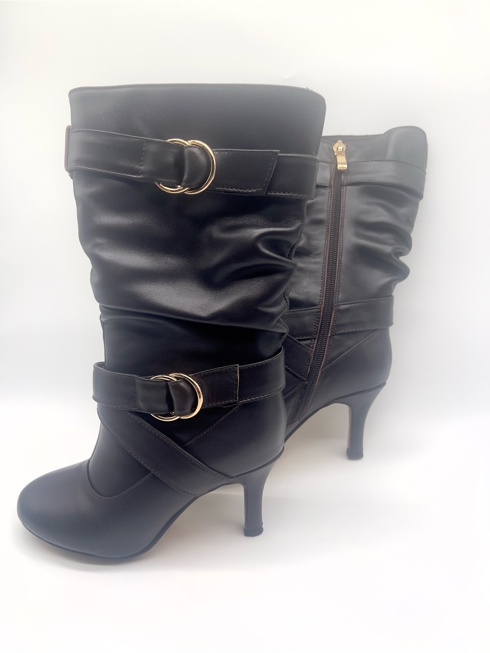 Cinderella of Boston Black 2.5-inch Mid-Calf Heeled Boots Size 3M